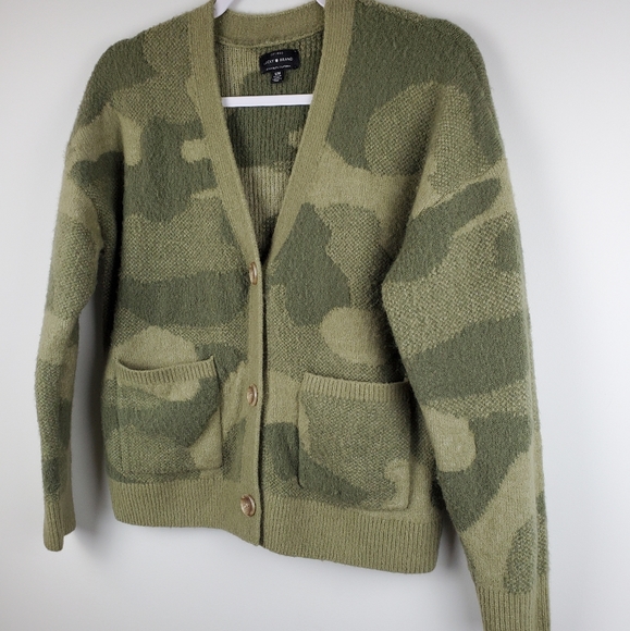 Lucky Brand Green Camo Cozy Knit Button Sweater Medium - Picture 2 of 9